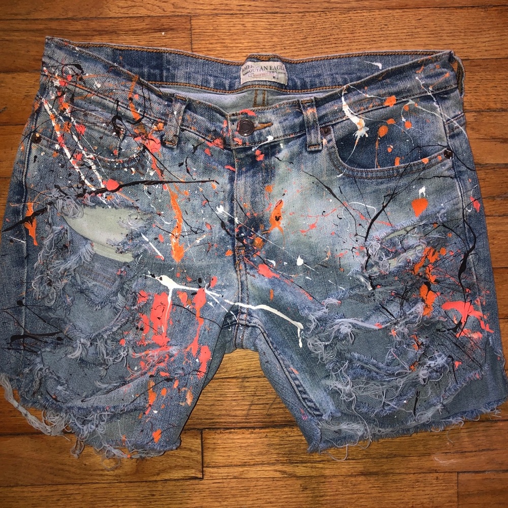 Distressed Orange Shorts